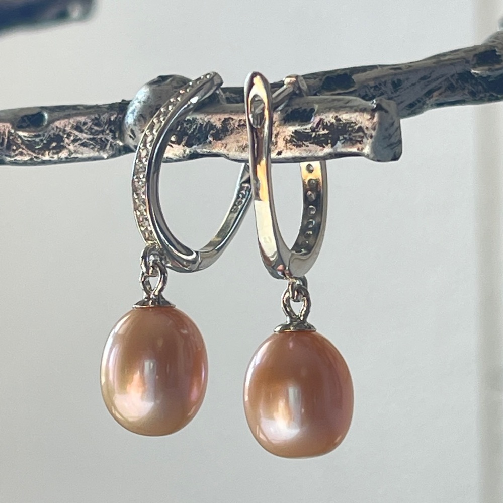 NEW 925 Sterling Silver Real Natural Freshwater Purple Drop Pearl Dangle Earring - Picture 4 of 11